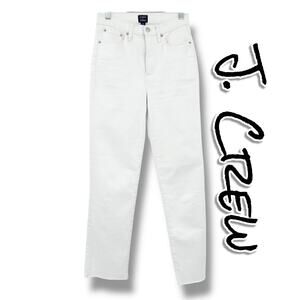 J Crew Stovepipe Jeans Straight White Frayed Cuff Classic Stretch Womens Size 25